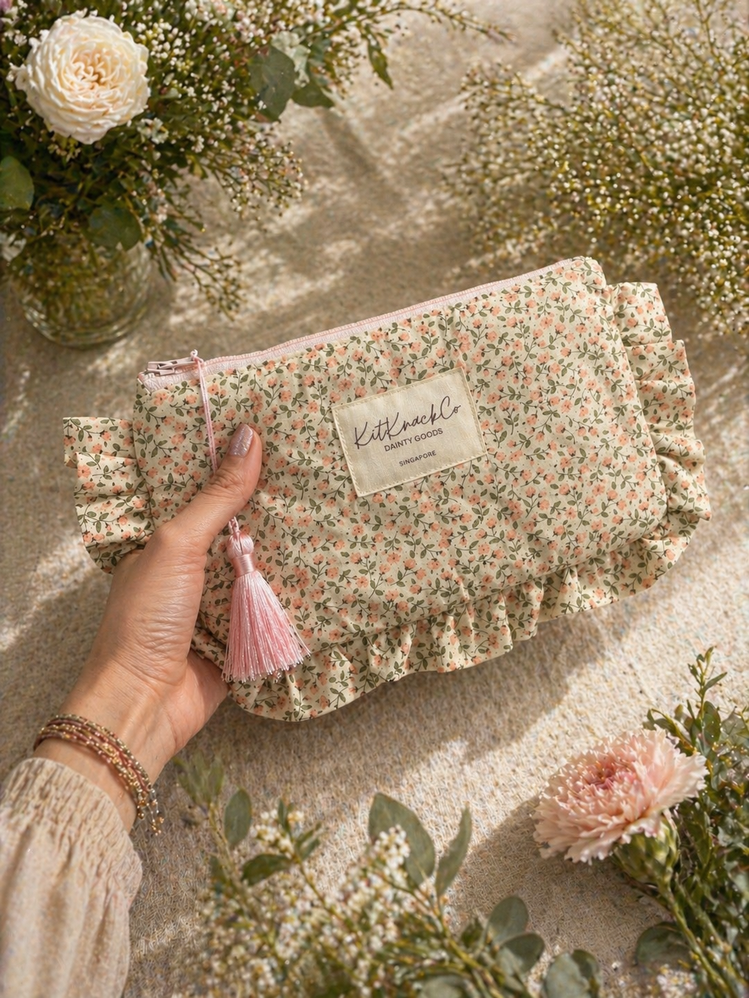 Blaire Frilly Pouch - Blushing Petals