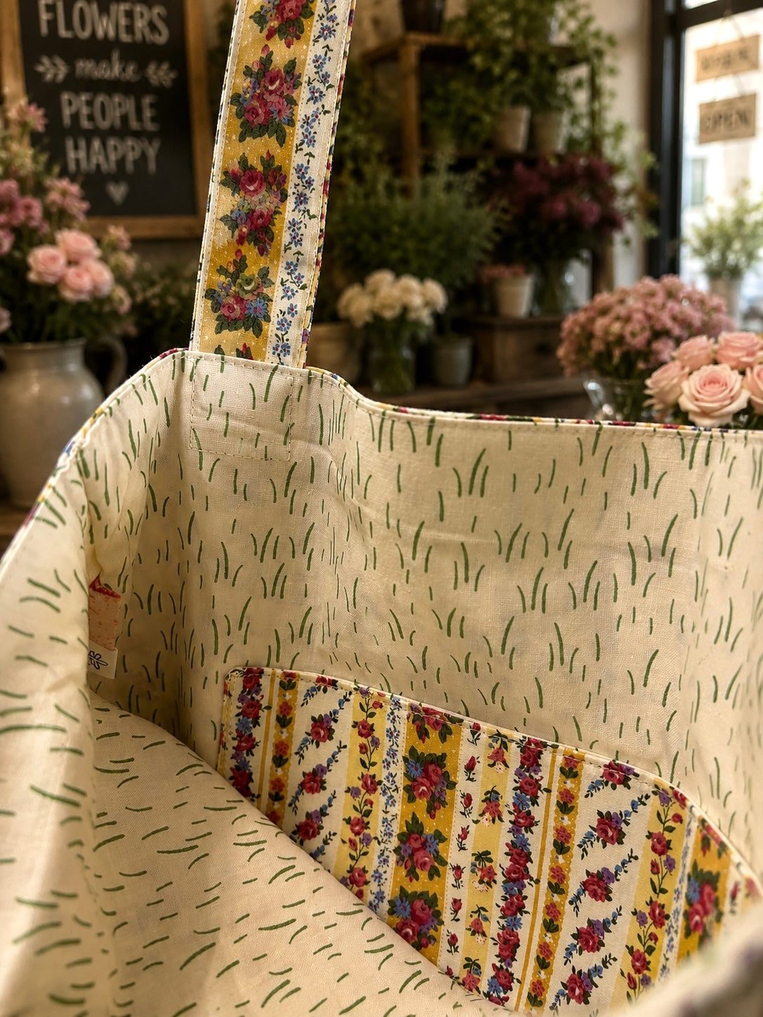 Josie Pocket Tote Bag - Mustard Florals