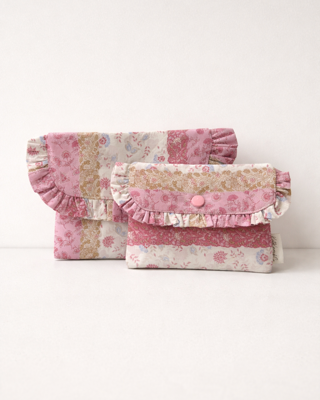 Colette Frilly Button Pouch - Pink Florals