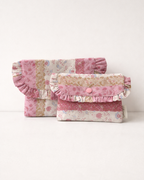 Colette Frilly Button Pouch - Pink Florals