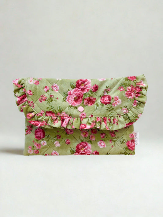 Colette Frilly Button Pouch - Vintage Florals