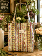 Josie Pocket Tote Bag - Mustard Florals