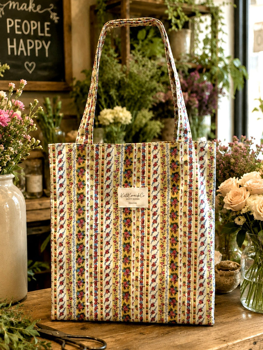 Josie Pocket Tote Bag - Mustard Florals