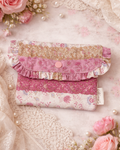 Colette Frilly Button Pouch - Pink Florals