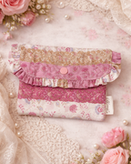 Colette Frilly Button Pouch - Pink Florals