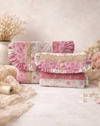 Colette Frilly Button Pouch - Pink Florals