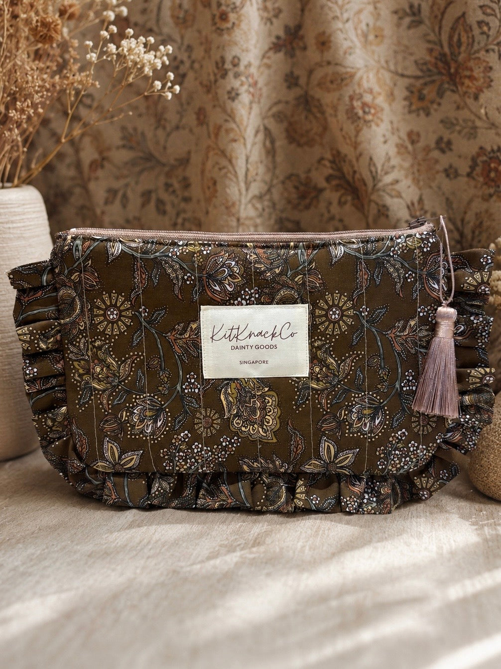 Blaire Frilly Pouch - Brown Paisley