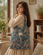 Josie Pocket Tote Bag - Periwinkle Garden