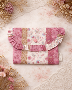 Colette Frilly Button Pouch - Pink Florals