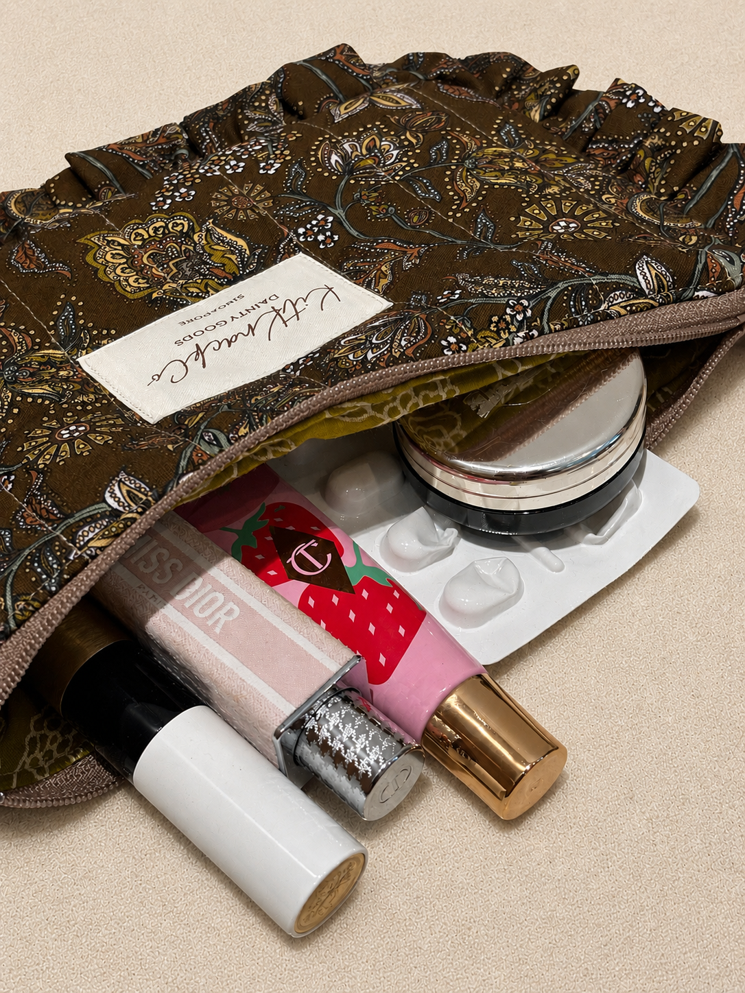 Blaire Frilly Pouch - Brown Paisley