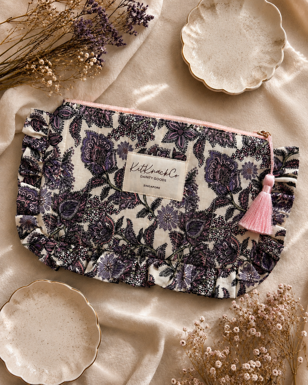 Blaire Frilly Pouch - Purple Paisley
