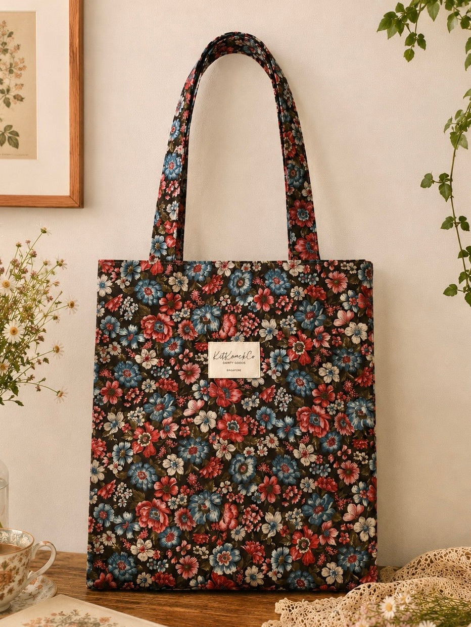 Josie Pocket Tote Bag - Brown Florals
