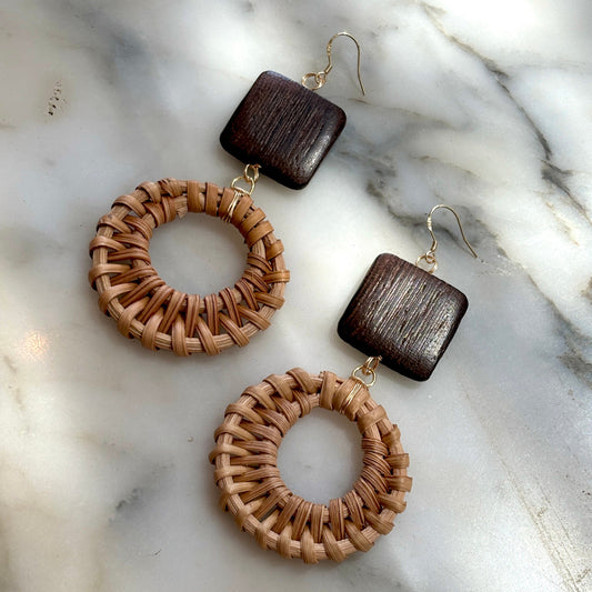 KUTA Wooden Thatched Earrings